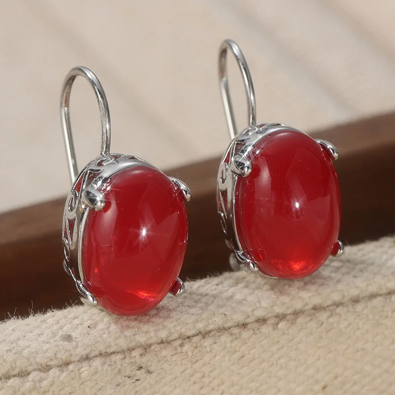 Fashion Classic Dyeing Resin Red Ball Pendant Earrings for Women Elegant Vintage Banquet Anniversary Jewelry Accessories Crafts