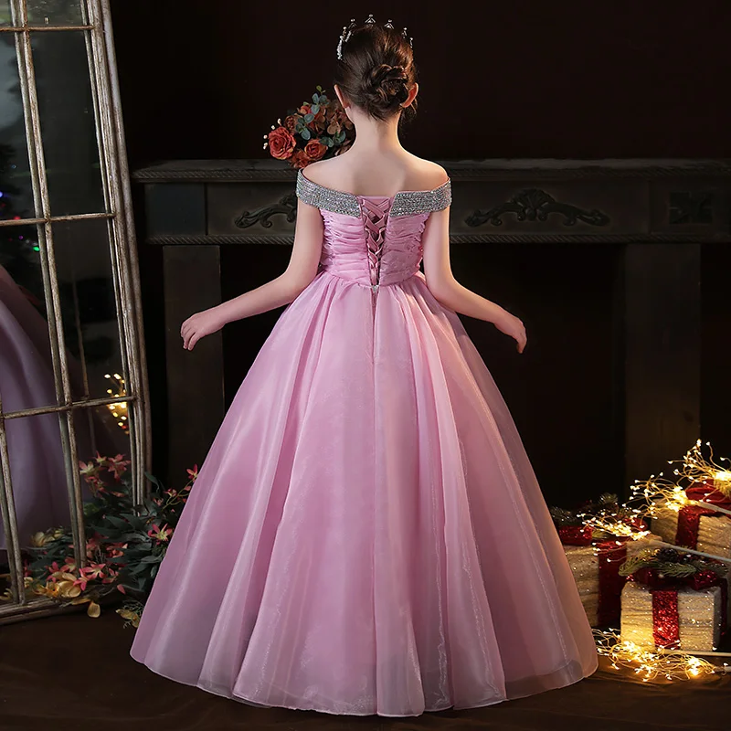 Abito da sposa senza maniche pieghettato senza maniche con scollo monospalla per ragazze, abito elegante per bambini, compleanno/personalizzato