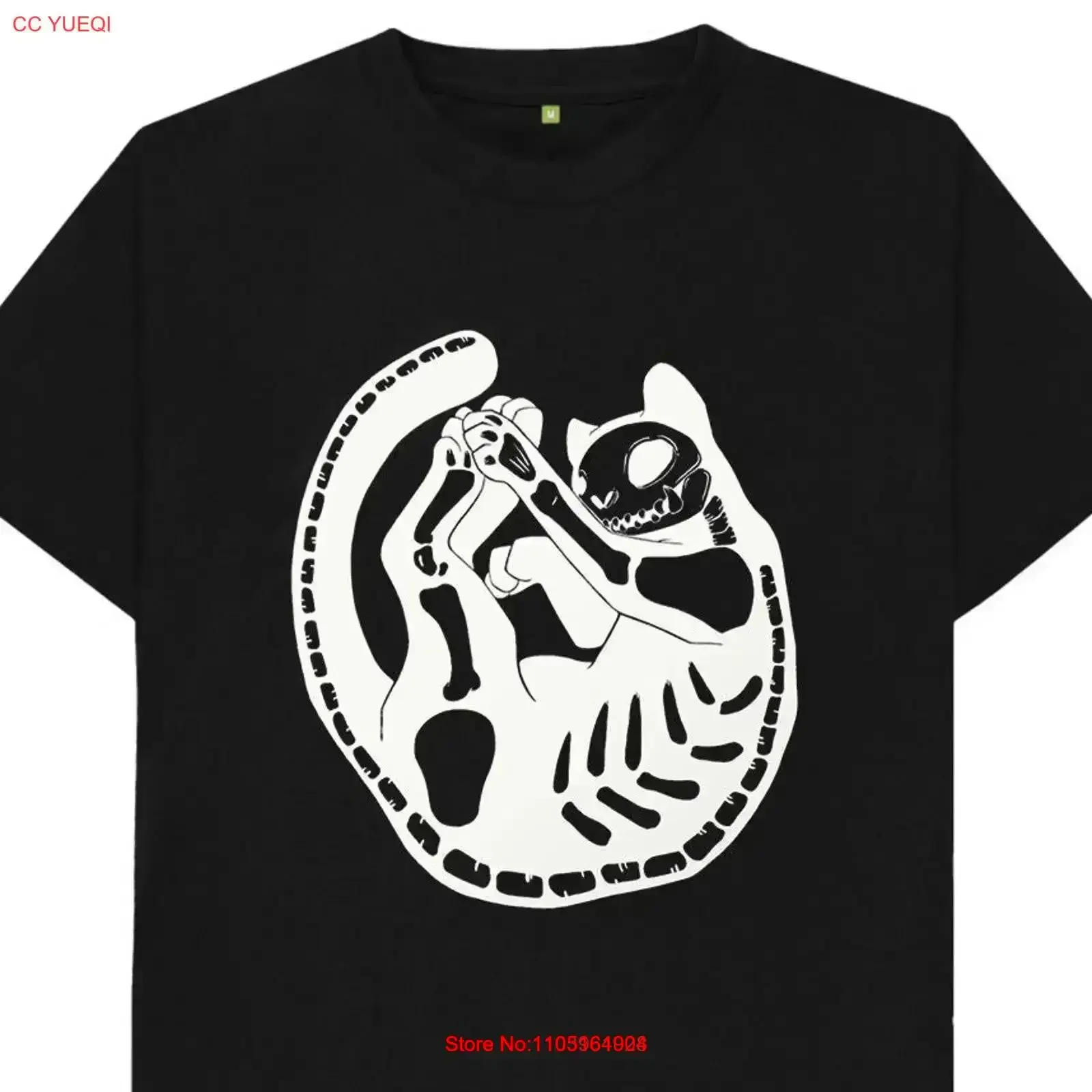 تي شيرت Skeleton Goth Cat تي شيرت عتيق مغسول وجيد التهوية وأنيق قليلاً وناعم ومريح للارتداء اليومي جرافيك عتيق