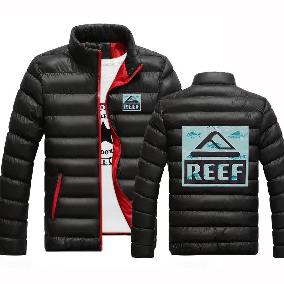 2025 Lightweight Puffer Jacket Autumn And Winter Stand Collar Full Zip Up Warmth Waterproof Coat Man's Reef Logo Print Hoodies