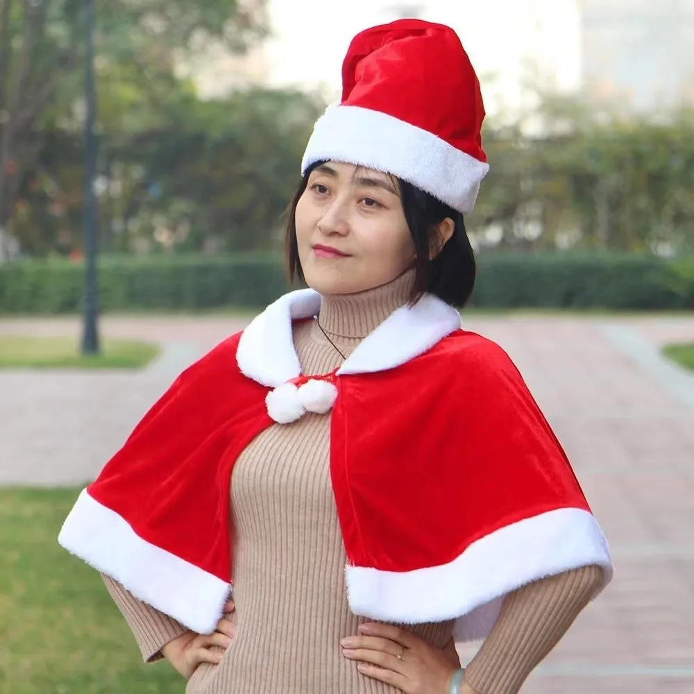 Einfacher Polyester-Weihnachtsumhang, Dicker Damen-Poncho, Warmer Weihnachtsumhang für Herbst und Winter – Detail 9
