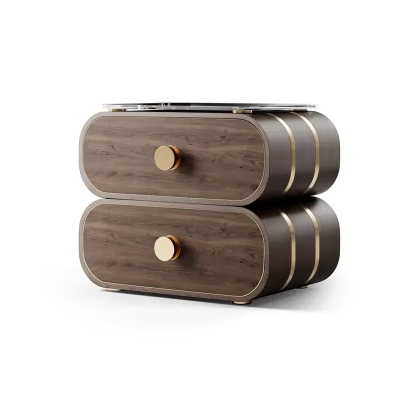 Light Luxury Creative Hollow Solid Wood Bedside Table Small Apartment Bedroom Nightstand Side Cabinet