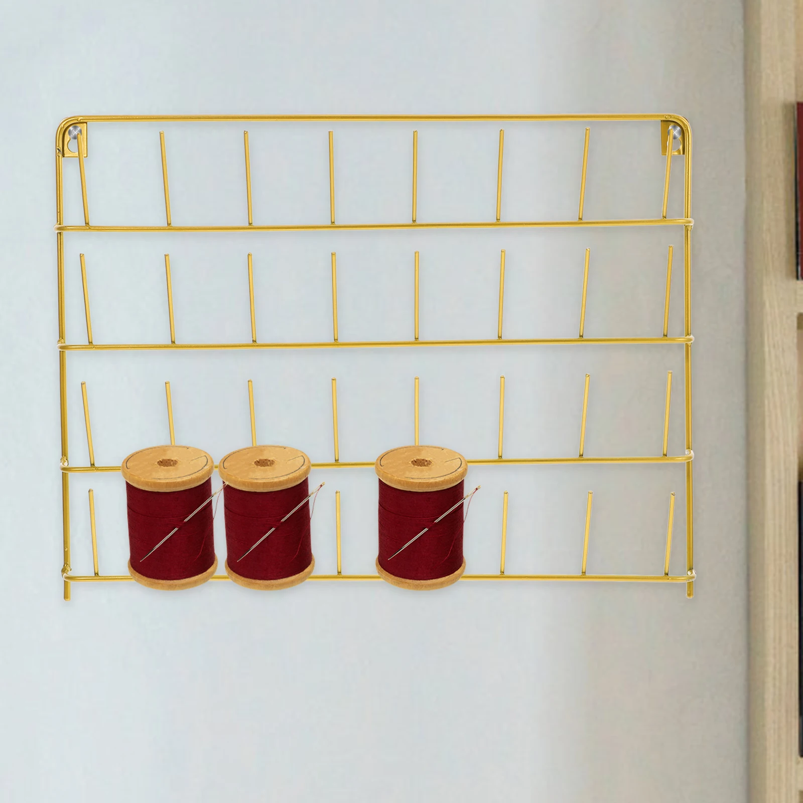 

32 Spools Thread Rack Smooth Metal Wall Mounted Organizer Sewing Accessory Sturdy Holder Crochet Textiles Handicraft Projects