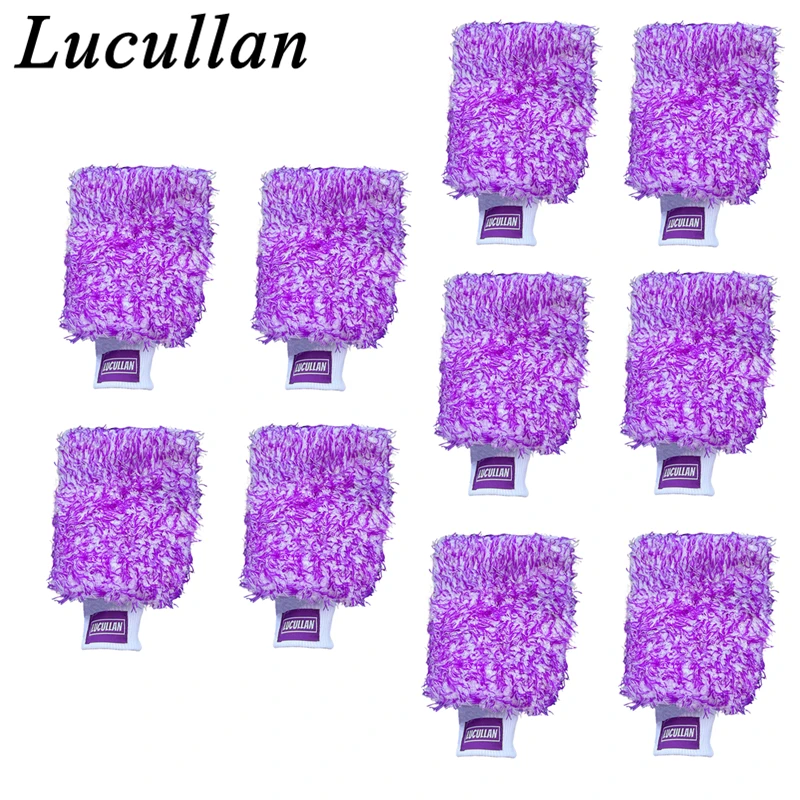 Lucullan Logo Premium Lila Mikrofaser-Handschuh Super Absorbency Foam Stitch Innenfutter Autowaschhandschuh
