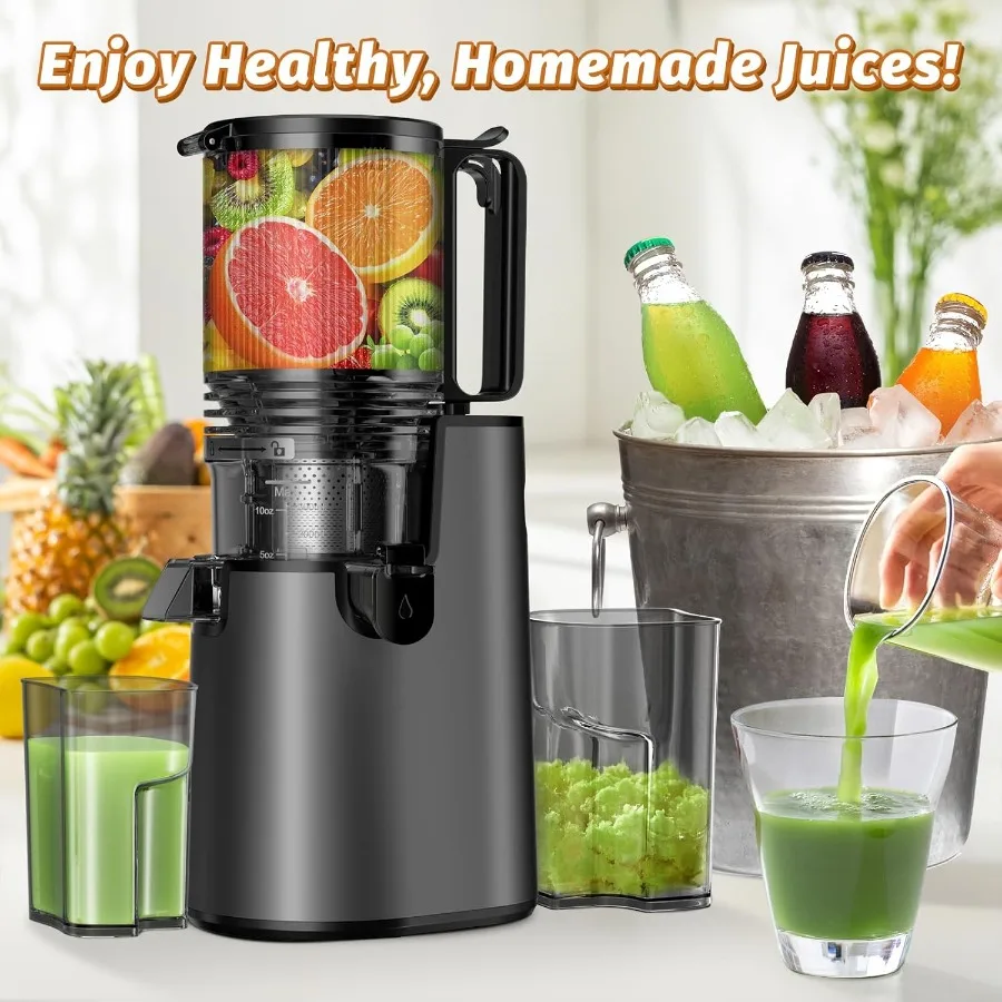 5.4インチの幅広投入口を備えたコールドプレスジューサーマシン、ジュース抽出器、野菜や果物用の低速咀嚼式ジューサー