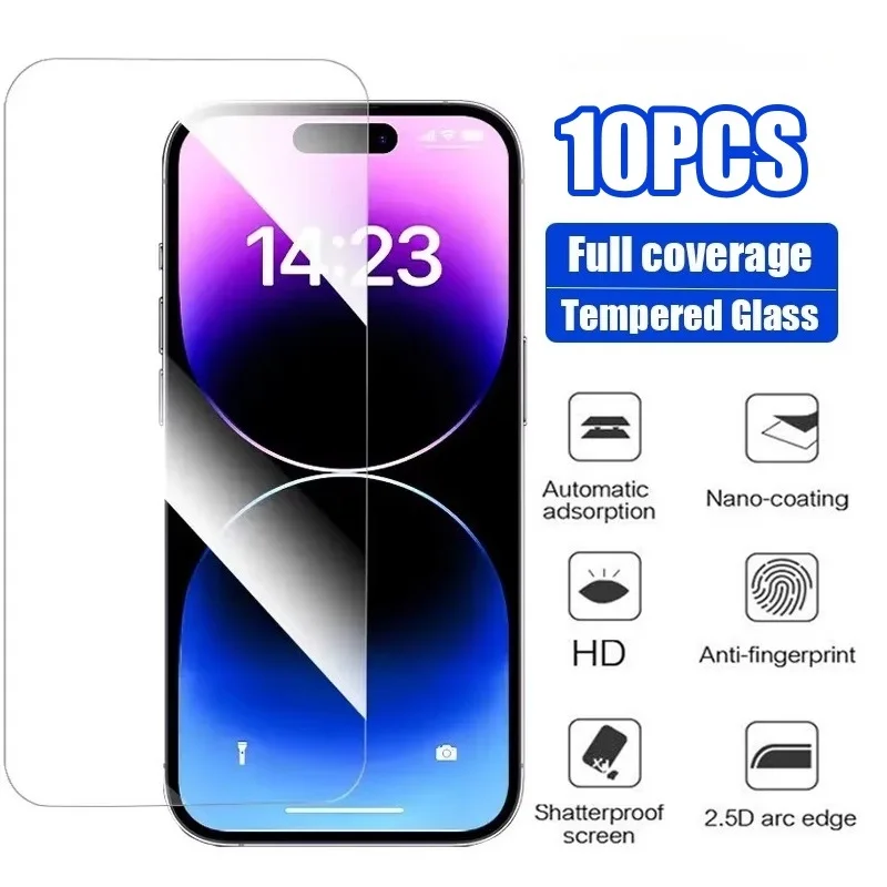 

10PCS Tempered Glass For iPhone 14 13 12 11 16 15 Pro Max 12 13 Mini Screen Protector for iPhone X Xs Max XR 17 Pro Max Glass