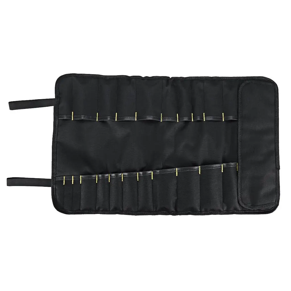 Black Chefs Roll Bag, Oxford Cloth Cutlery Holder Kitchen Cooking Tools Wallet