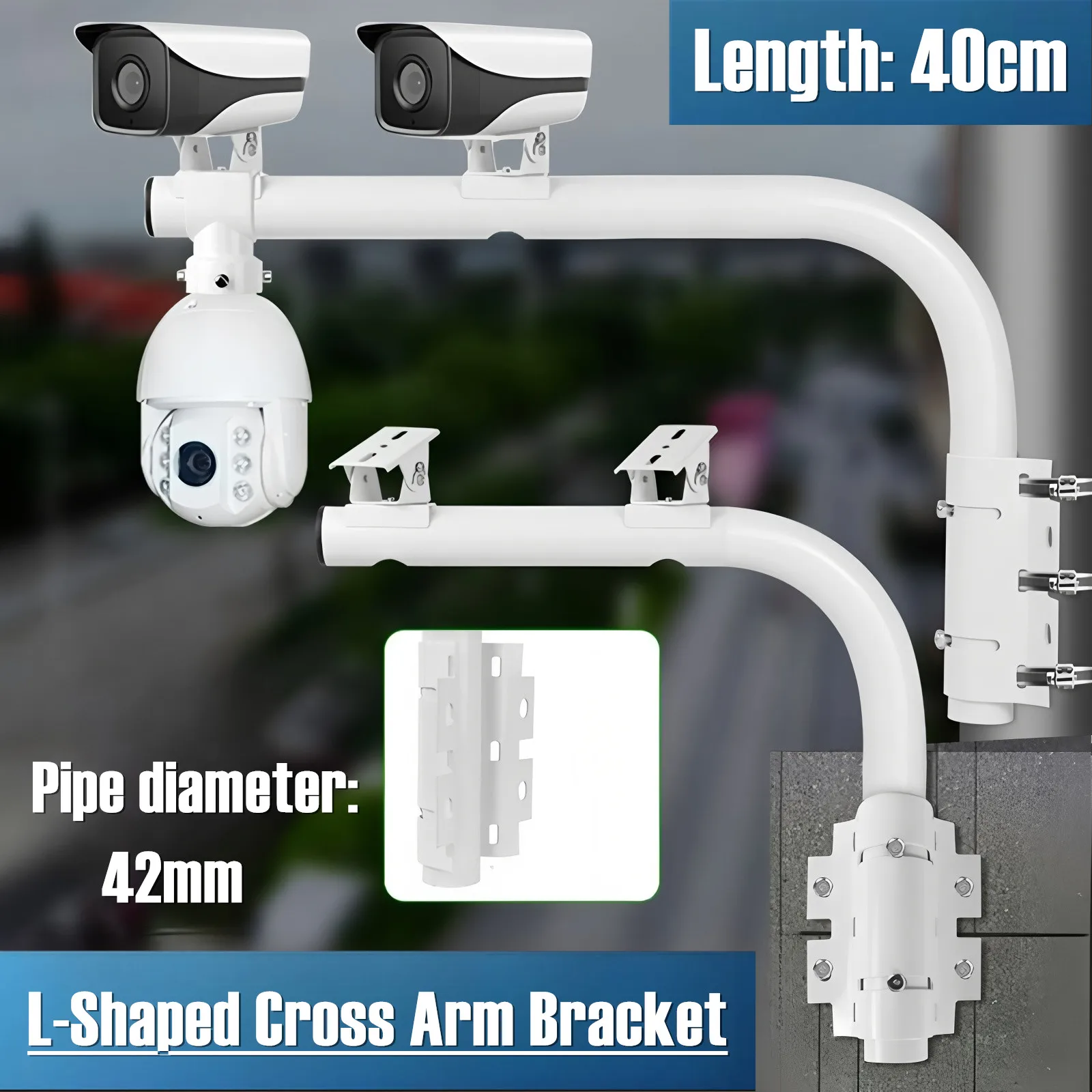 L-Shaped Elbow Integrated Support 40cm Length Outdoor Surveillance Dual Camera Mounting Bracket Horizontal Pole Cross Arm Holder