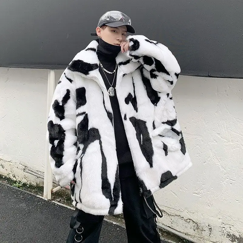 Winter New Men's Lamb Wool Padded Coat Streetwear Male Fashion Brand Tide Cow Jackets Thickened Warm Plush Padded Loose Overcoat
