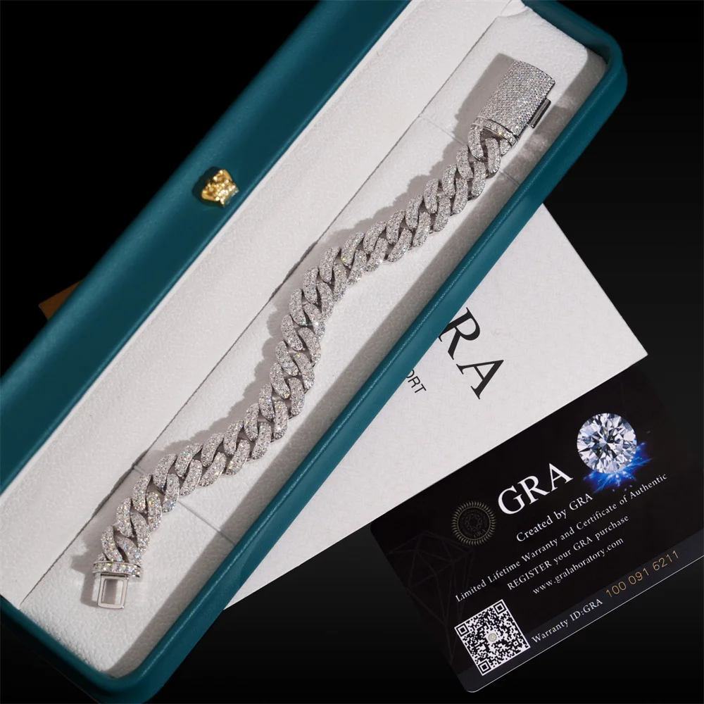 Cadena cubana de moissanita Icedminer de 13 mm con burbujas, collares Iced Out para hombre, gargantilla de plata S925 que pasa la prueba, joyería Hip Hop