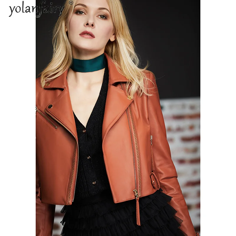 Sheepskin Coat Natural Female Genuine Leather Jacket Women Short Spring Fall Biker Motorcycle Leather Jackets 2023 Cuero Genuino