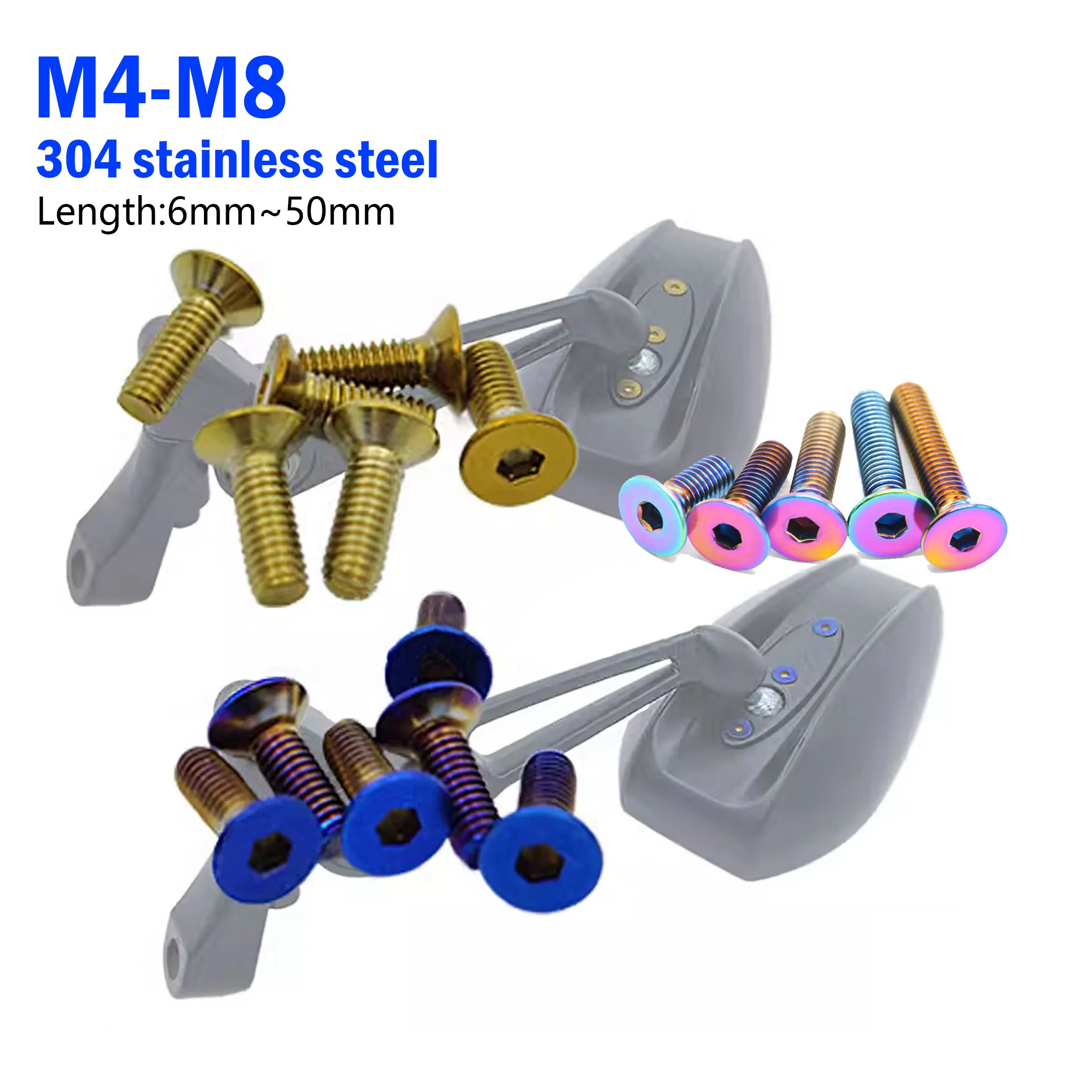 Titanium Bolts M4/M5/M6/M8 Countersunk Inner Hexagon Socket Head Fastener for Bicycle Motorbike Length: 6–40mm