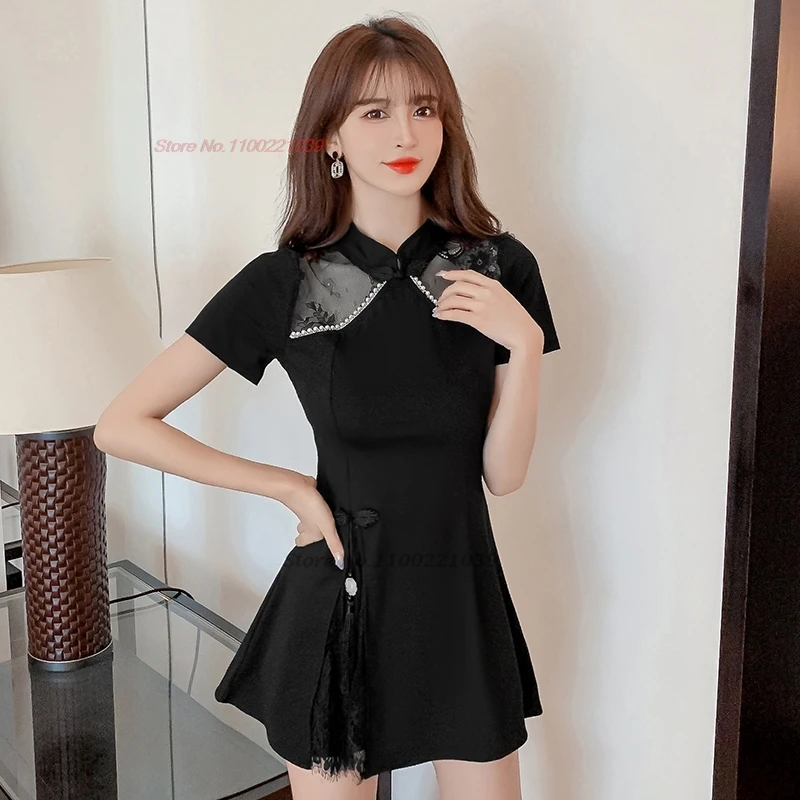 2025 chinese sexy qipao improved cheongsam dress+shorts set nightclub dress qipao oriental hotel spa work dress beauty uniform