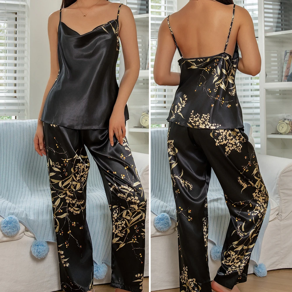 Vrouwelijke jarretel pyjama tweedelige set lente zomer ijszijde nachtkleding lingerie huiskleding sexy print kersenbroekpakken