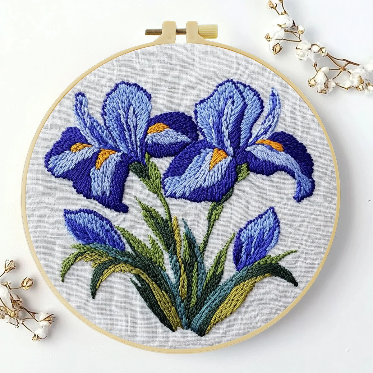 1 Stück 20X20CM/15X15CM 7,87/6,3 Zoll Blau-Lila Blumen Taschen-Stickerei Starter-Kit DIY-Kit DIY-Stickerei-Set Handarbeiten – Detail 3