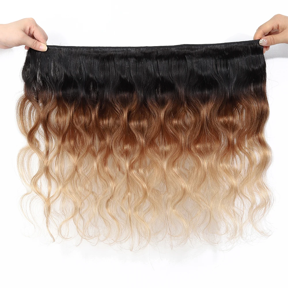 Ombre Color Body Wave Human Hair Bundles with closure Brazilian human hair 1b/4/27 Hair Weave Bundles human Hair Extension 4x4