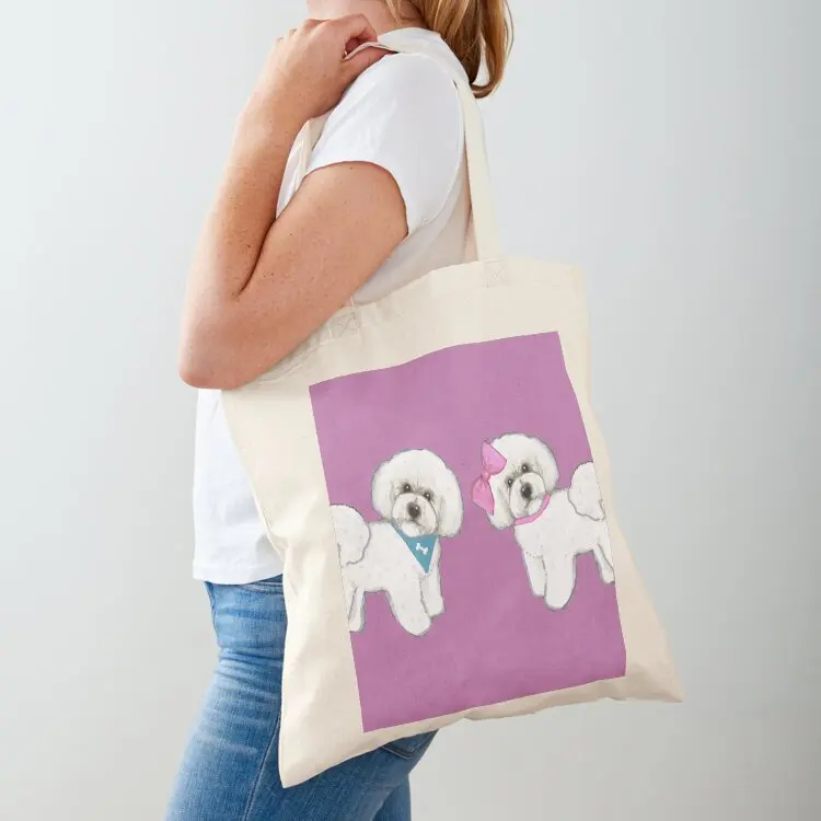 

Bichon Pair on purple Tote Bag canvas bags tote bag men foldable reusable bag hand bags