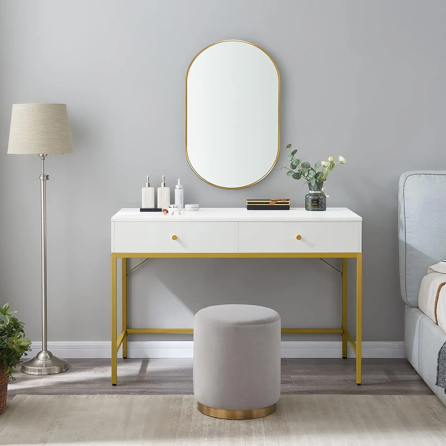 Women Makeup Vanity Desk with 2 Drawers - Bedroom Home Office Desk, Wooden Height Monitor Stand & Storage Shelf Without Mirrorpr