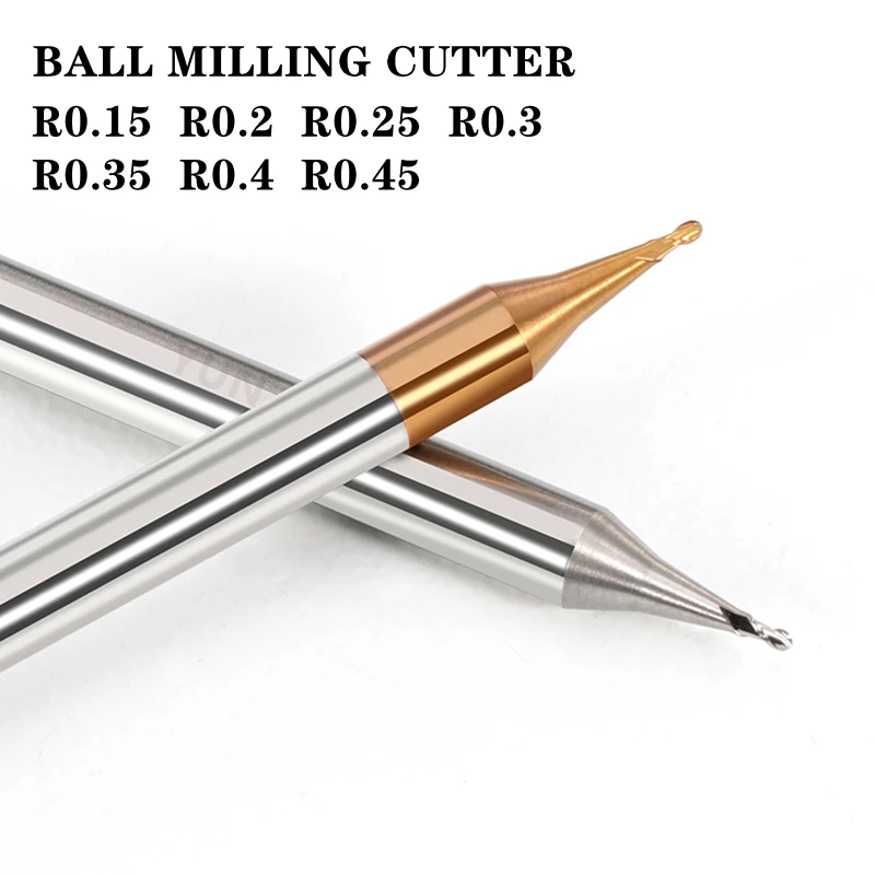HRC65 frez z węglika spiekanego D0.4mm-0.9mm Mini mała średnica Micro Ball frez czołowy R0.15-R0.45 narzędzie CNC 0.4mm 0.5mm 0.6mm 0.7mm 0.8mm