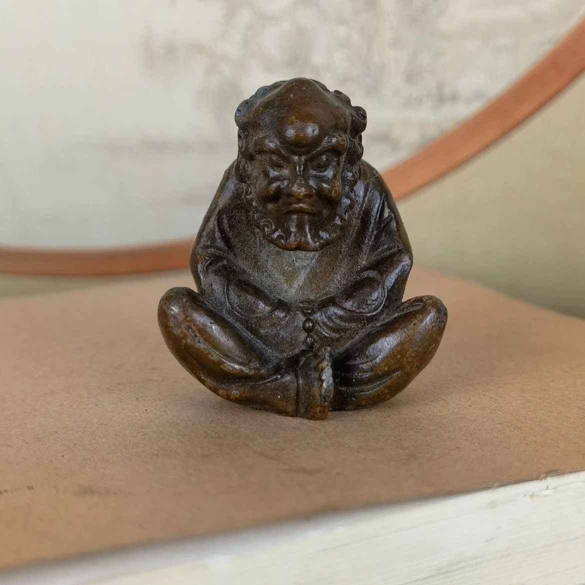 

Zen Bodhidharma Patriarch Buddha's Home Offering to Buddha's Study, Paper Weighted Bronze Artifacts Collection