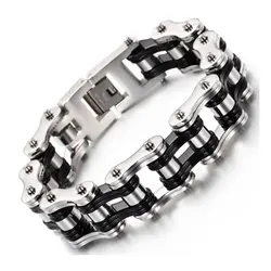 Black Men's Bracelets,Vintage Biker Bicycle Motorcycle Chain Link Bracelets for Men,Stainless Steel Punk Jewelry