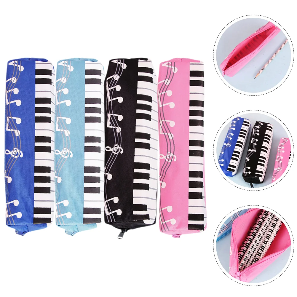 4 Pcs Piano Pattern Pen Bag Music Note Pencil Pouch Students Keyboard Case Cartoon Girl