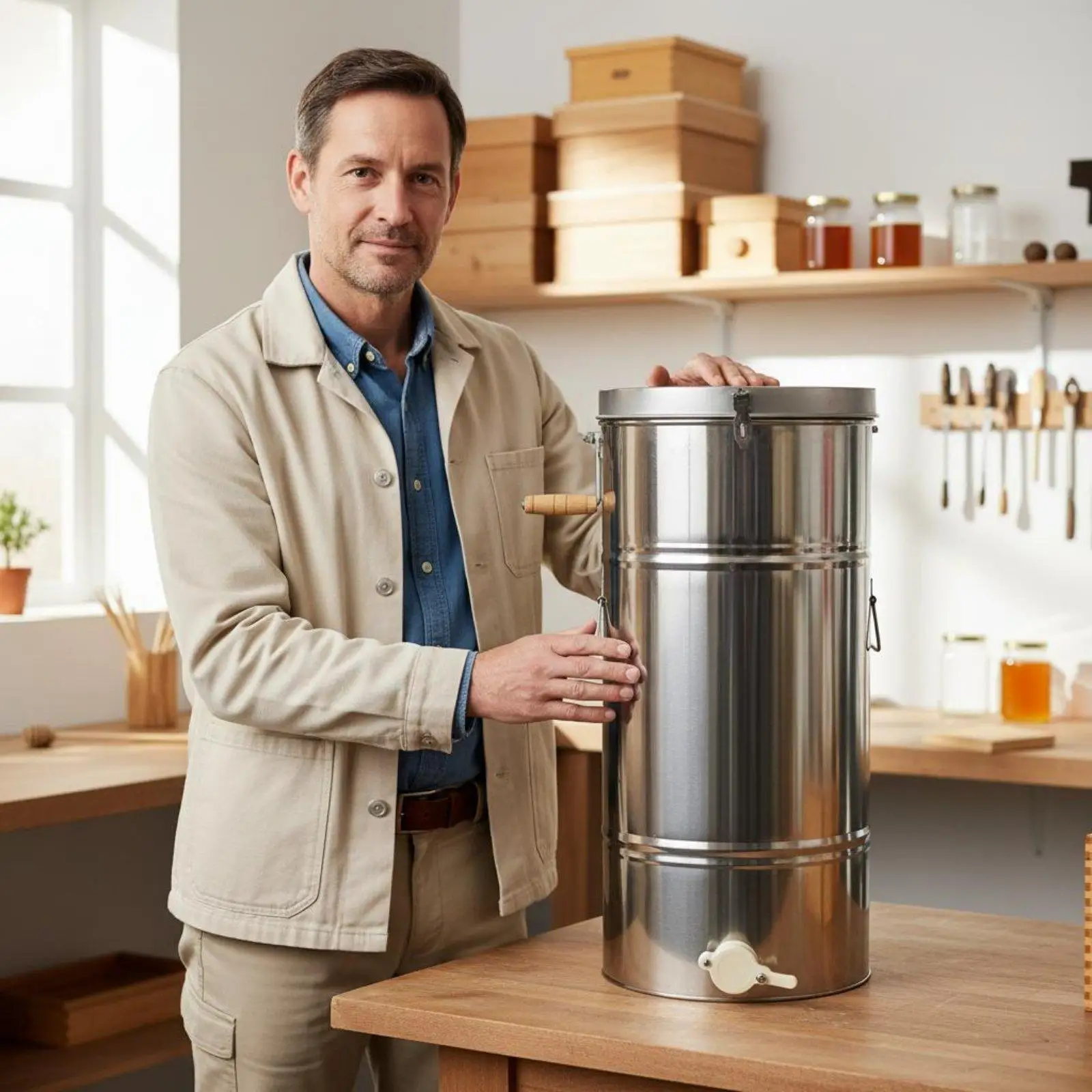 2 Frame Honey Extractor High Efficiency 2-Frame Honey Centrifuge Easy Centrifuge for Hobbyists, Beginners, Home Use, Farm