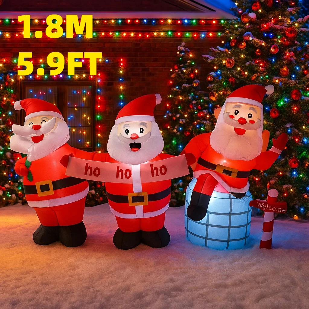 1.8M/5.9FT Opblaasbare Kerstman Ho Ho Ho Lichten LED Woondecoratie Speelgoed Yard Xmas Vakantie Benodigdheden Outdoor Party decoraties