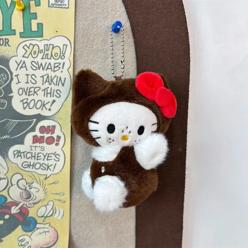 

1/2 шт. милая плюшевая кукла «Hello Kitty», мягкие игрушки, брелок, подвески, коричневый капюшон, красный бант, KT, сумка для пары, украшения, девчачьи подарки
