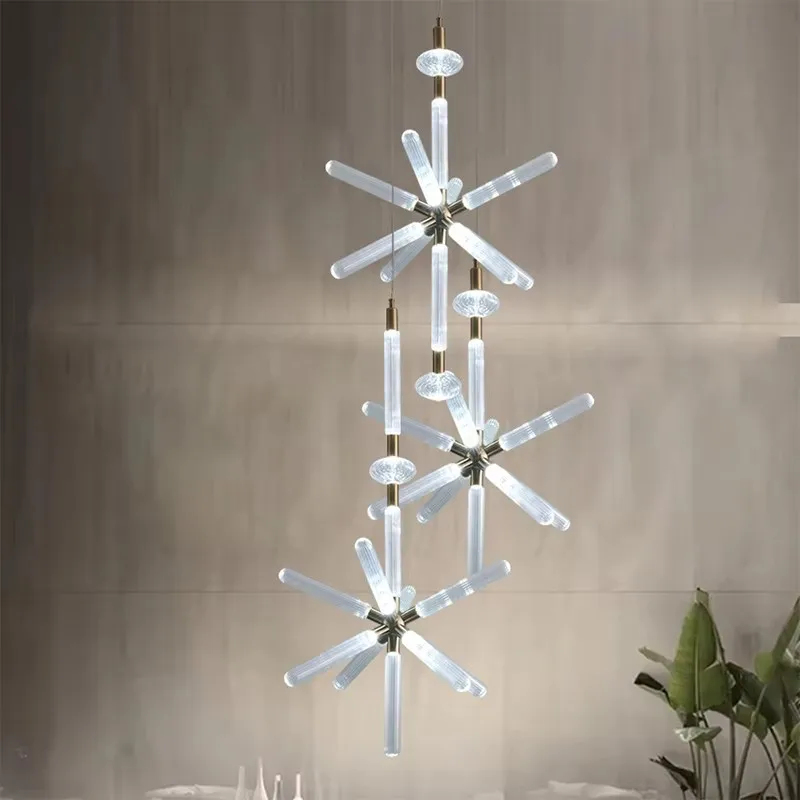 Modern Minimalist Nordic Glass Tubes Snowflake Shaped LED Pendant Lights Art Creative Lamps for Hall Home Decoration Chandelier