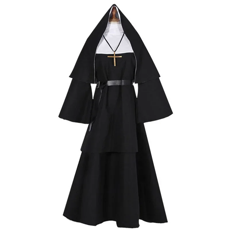 Halloween Nun Cosplay CostumeTraditional Adult Valak Black Religious Robe Suit Halloween Party Demon Nun Performance Clothes view 3