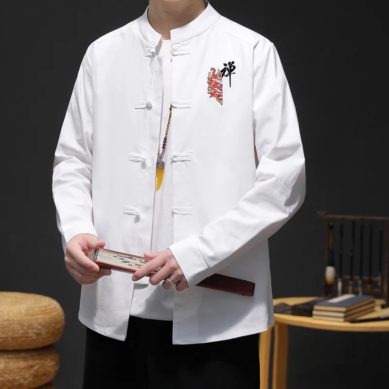 

Pure Cotton Long Sve Men's irt Faionable Urban Sle Spring Autumn Cardigan Coat Youth Daily Wear Iron-Free Procing