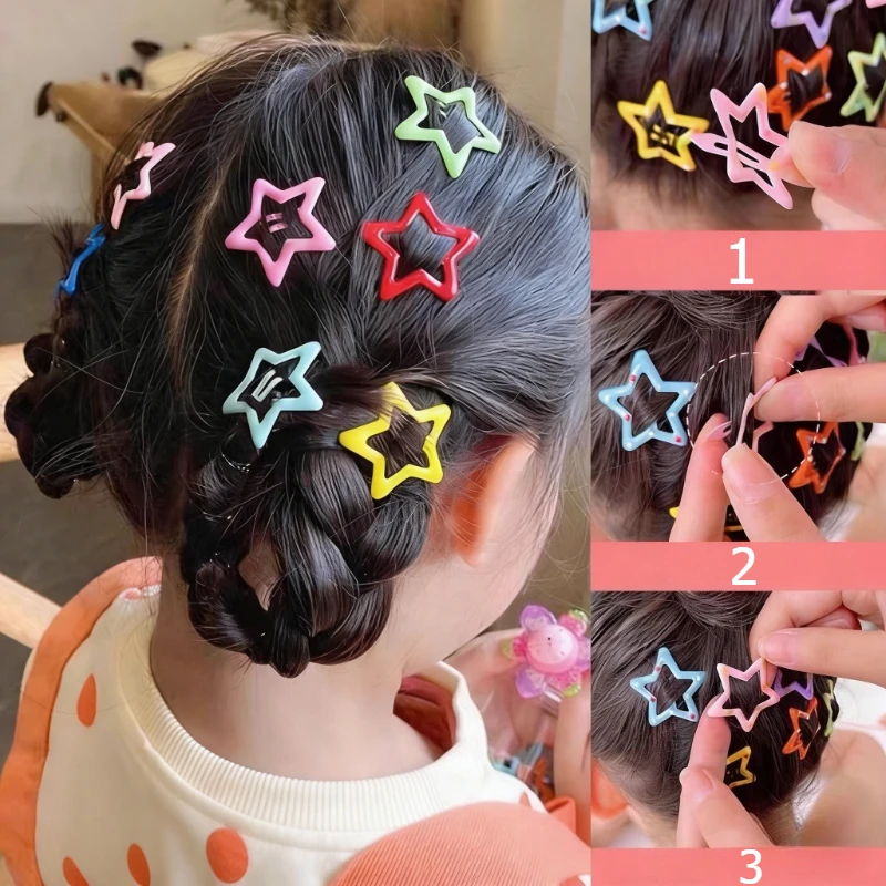 30/50/100 Stück Zufällige Bunte Stern-Haarspangen Rutschfeste Niedliche Einfache Metall-Haarklammern Kinder-Kopfschmuck Mädchen-Haaraccessoires – Detail 1