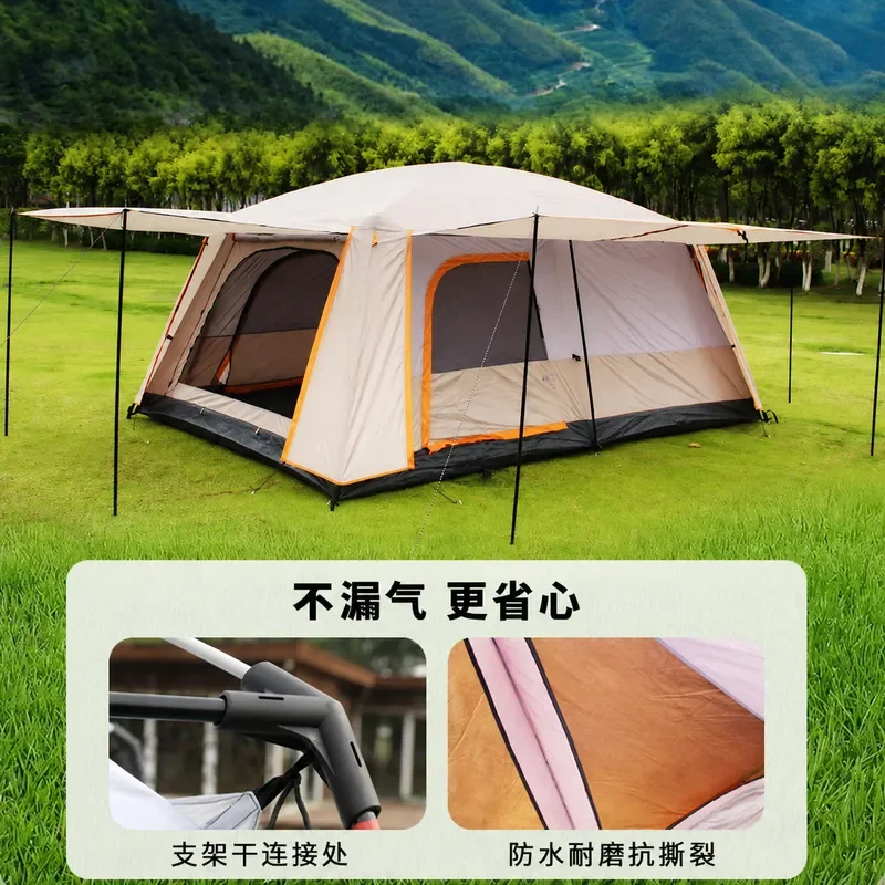 Large Two Room One Hall Camping Tent Double Layer Thickened Rainproof Sunshade Mosquito Net Outdoor Park Multi Person