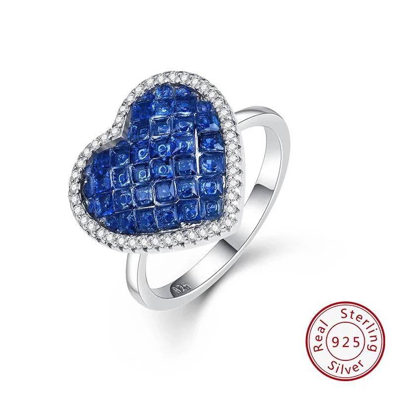 925 Sterling Silver Shiny Heart-shaped Ring Luxury Blue Spinel Exquisite Charms Commemorative Wedding Party Ring Fine Jewelry