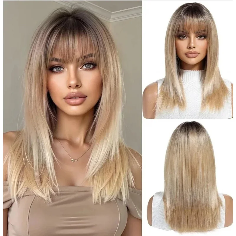 

Real Human Hair New Fashion Beautiful Women's Brown Blond Wigs 16In