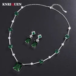 Vintage Emerald Gemstone Pendant Necklace Drop Earrings for Women Lab Diamond Wedding Cocktail Party Fine Jewelry Sets Wholesale