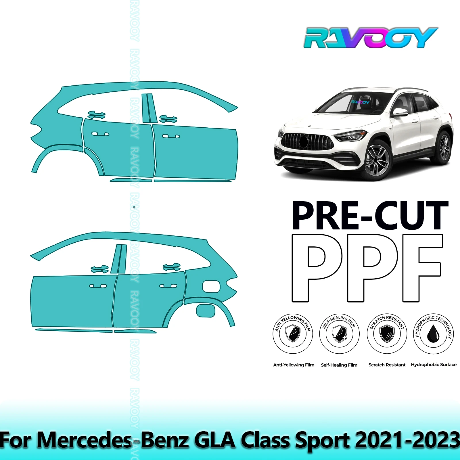 

For Mercedes-Benz GLA Class Sport 2021-2023 8.5mil Clear Matte Pre-Cut PPF Door & A/B Pillar Kit TPU Paint Protection Film Set