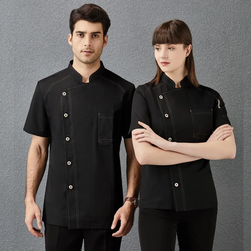 Uniforme do chef do hotel, roupa de trabalho da cozinha e da cantina, cozimento do bolo, alimento ocidental, homens e mulheres, verão