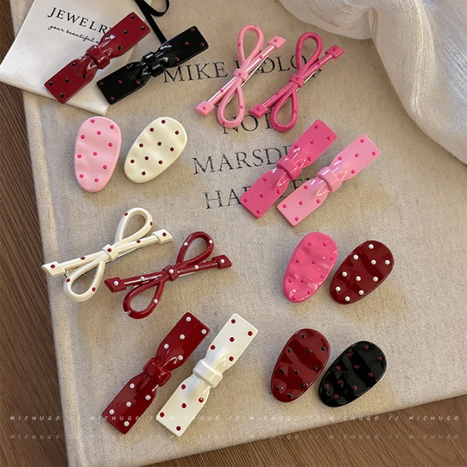 

32Pcs Girls Retro Polka Dot Bow Hair Clip Versatile Kid Hair Accessories For Girls ﻿Dot Hair Clips Oval Mini Side Hairpins SY08