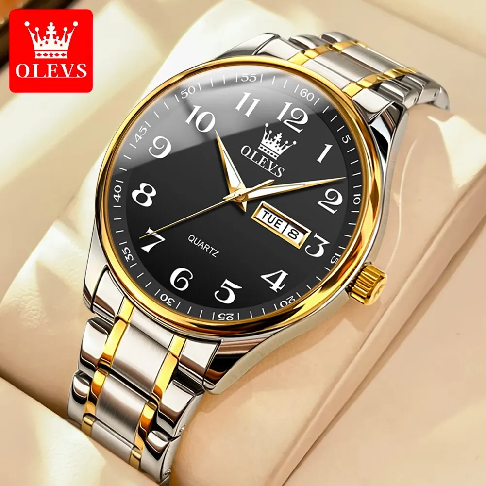 Classic Bussiness Quartz Watch for Men Digital Dial Date Week Display Clock Luminous Waterproof Man Gold Wristwatches