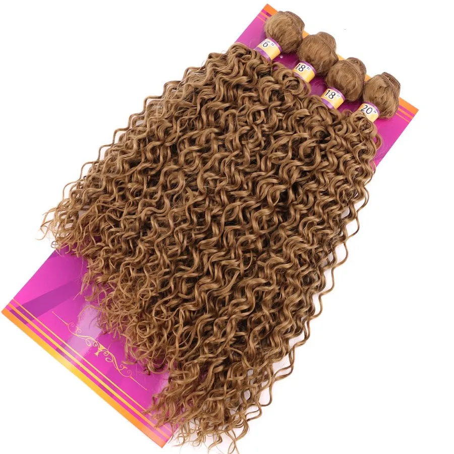 تسليط الضوء على العسل شقراء الأفرو غريب مجعد الشعر الاصطناعية نسج 4 حزم 16 18 18 20 بوصة جيري الضفيرة الاصطناعية لحمة شعر ملحقات