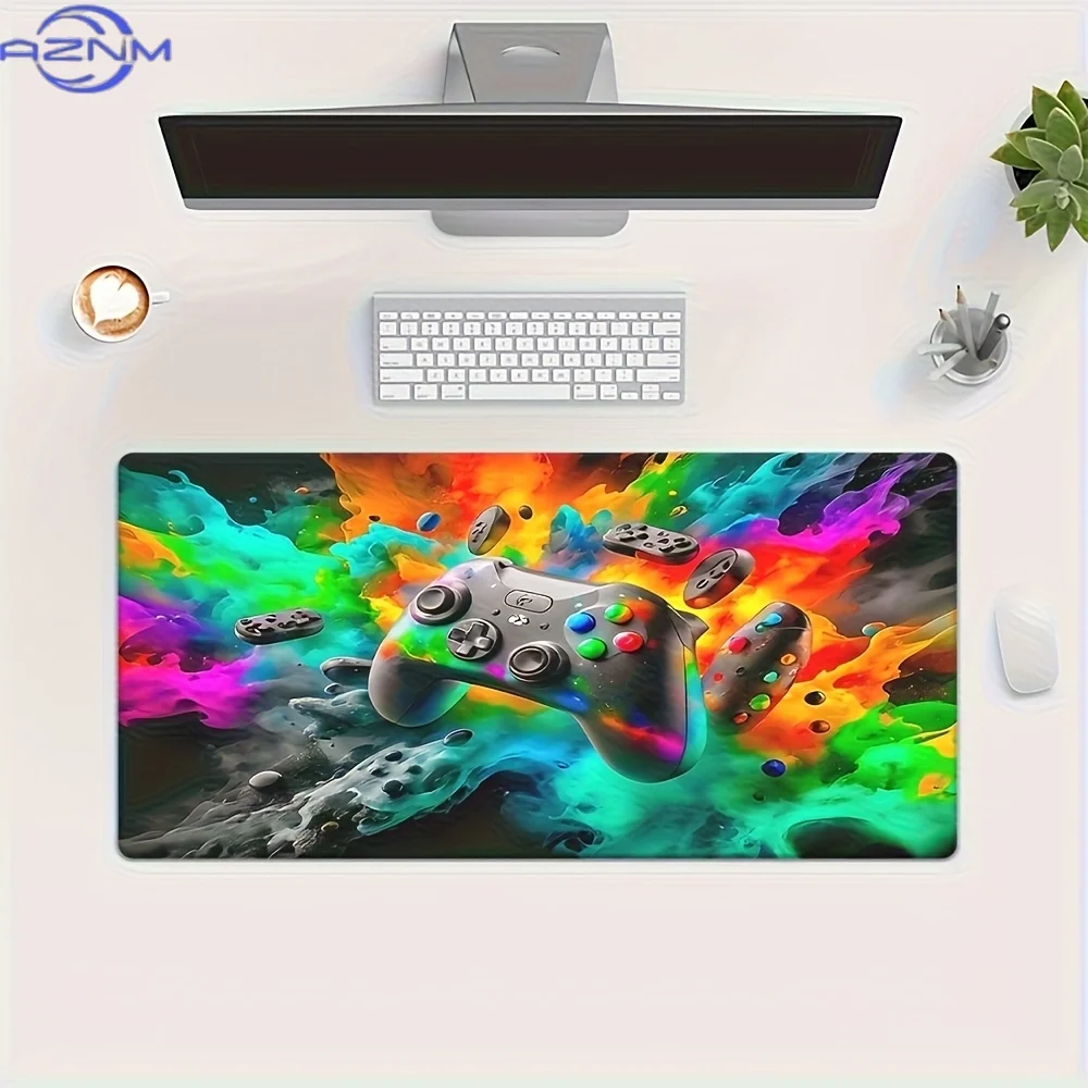 Vibrant Game Controller Design Desk Mat - Rubber Gaming Mouse Pad with Colorful Controller Patterns, Multi-Functional for Office