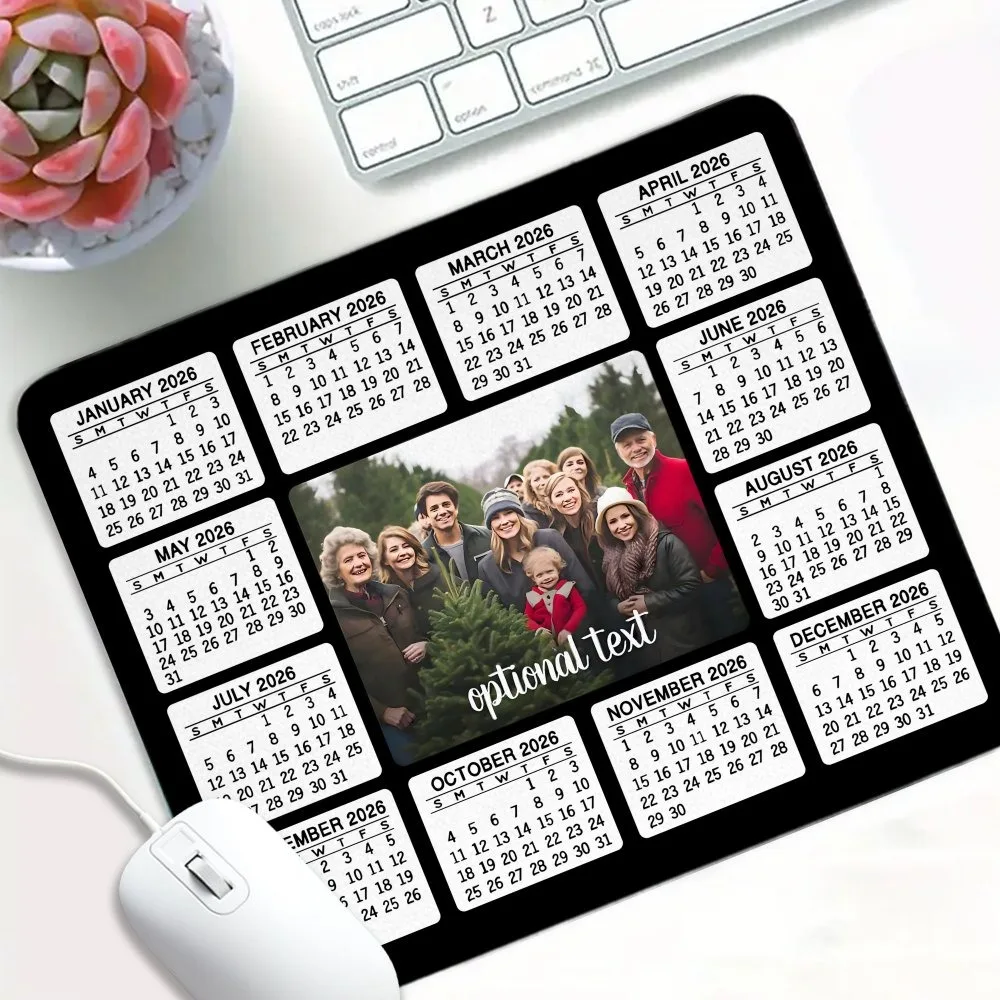 2026 Monthly Planner Customizable 2D Flat Mouse Pad With Personal Family Photo, Cute Stylish Keyboard Mat For Laptop PC