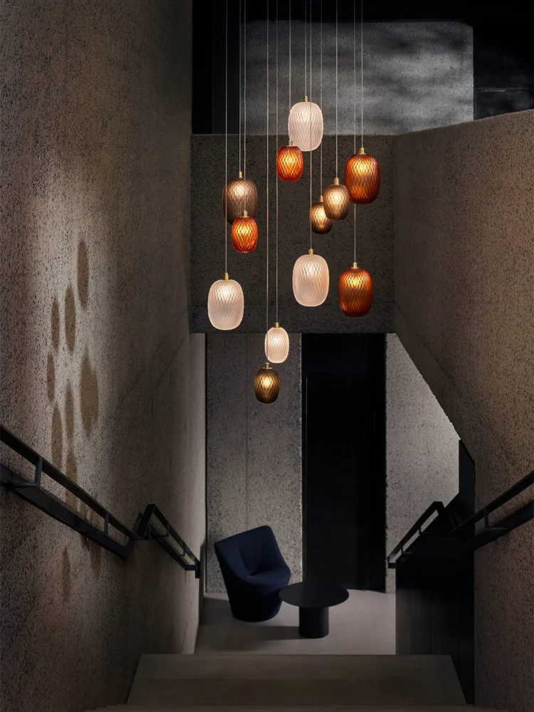 Nordic LED Chandelier New Amber Smoke Glass Pendant Lights Modern Dining Room Bedroom Living Room Chandeliers Luxury G4 Lighting