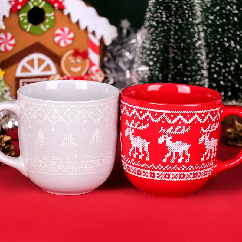 

Ceramic Cup Couple Pair Mug Christmas Tree Breakfast Mug Large Capacity Coffee Mug Elk Tea Cup Christmas Gift