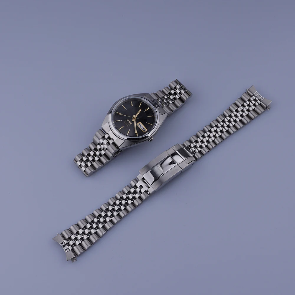 Rolamy 19mm Watchband For Orient Tri Star FAB00009P9 FAB00006B9 FAB0500CC Hollow Curved End Solid Screw Links Jubilee strap