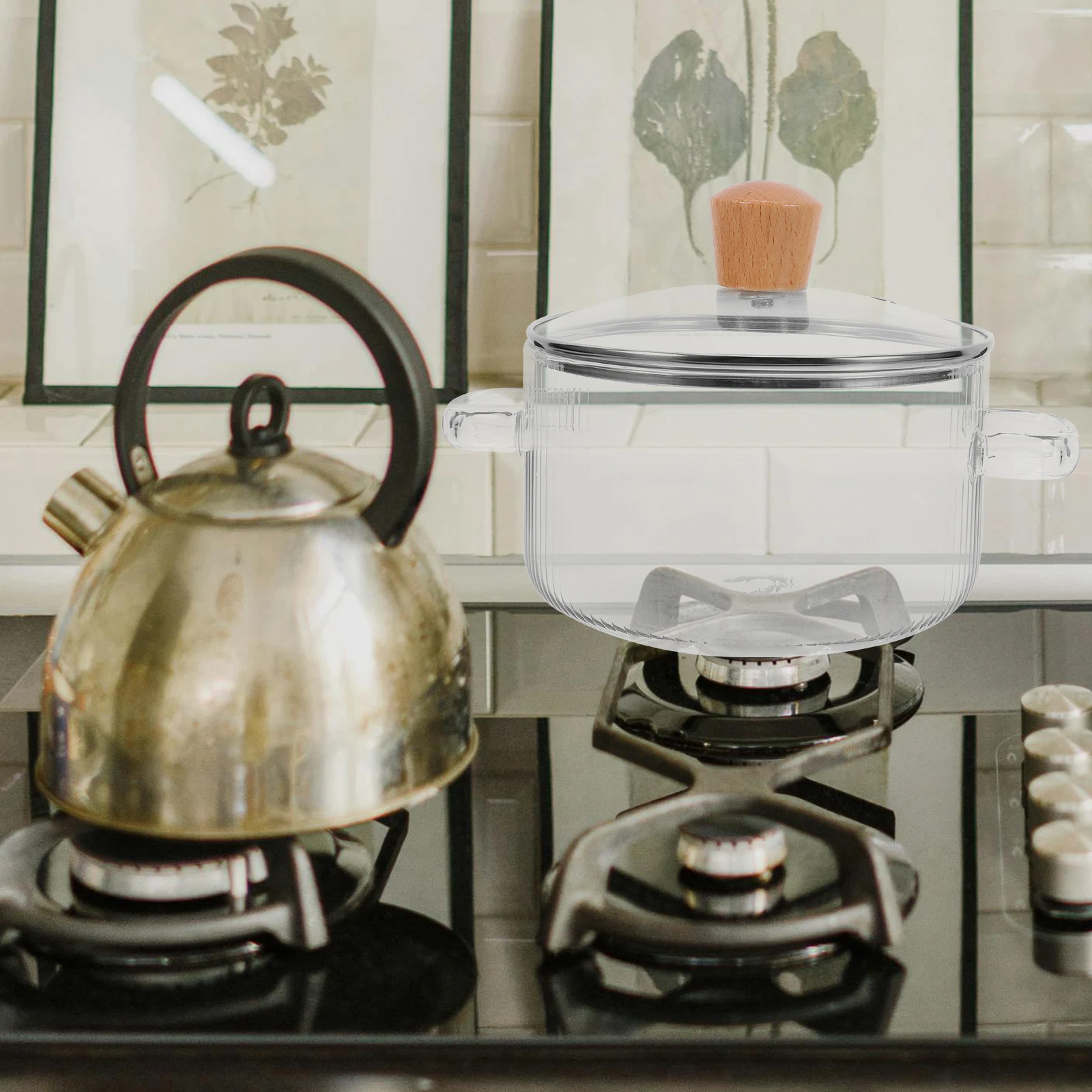 

Double Handle Clear Glass Soup Pot Ergonomic Design Heat Resistant Stew Pot for Cooking and Stewing Glass Cookware