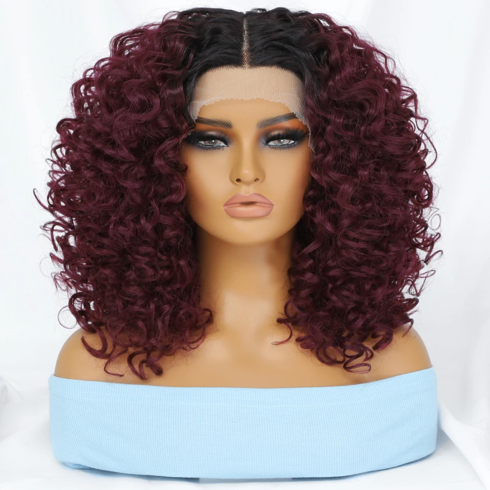 16 Inches Curly Synthetic Hair Lace Front Wigs For African Women Cosplay Blonde Lace Frontal Curly Wigs For Afro Female