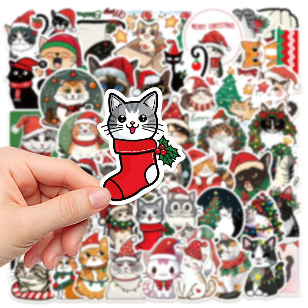 10/30/50PCS Christmas Cat Stickers Kawaii Cat Graffiti Sticker Holiday Decoration Decals Cute Animal DIY Laptop Guitar Bike Toy